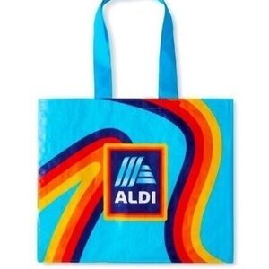 X4 Aldi  Blue shopping Tote Bag with Multicolor Design